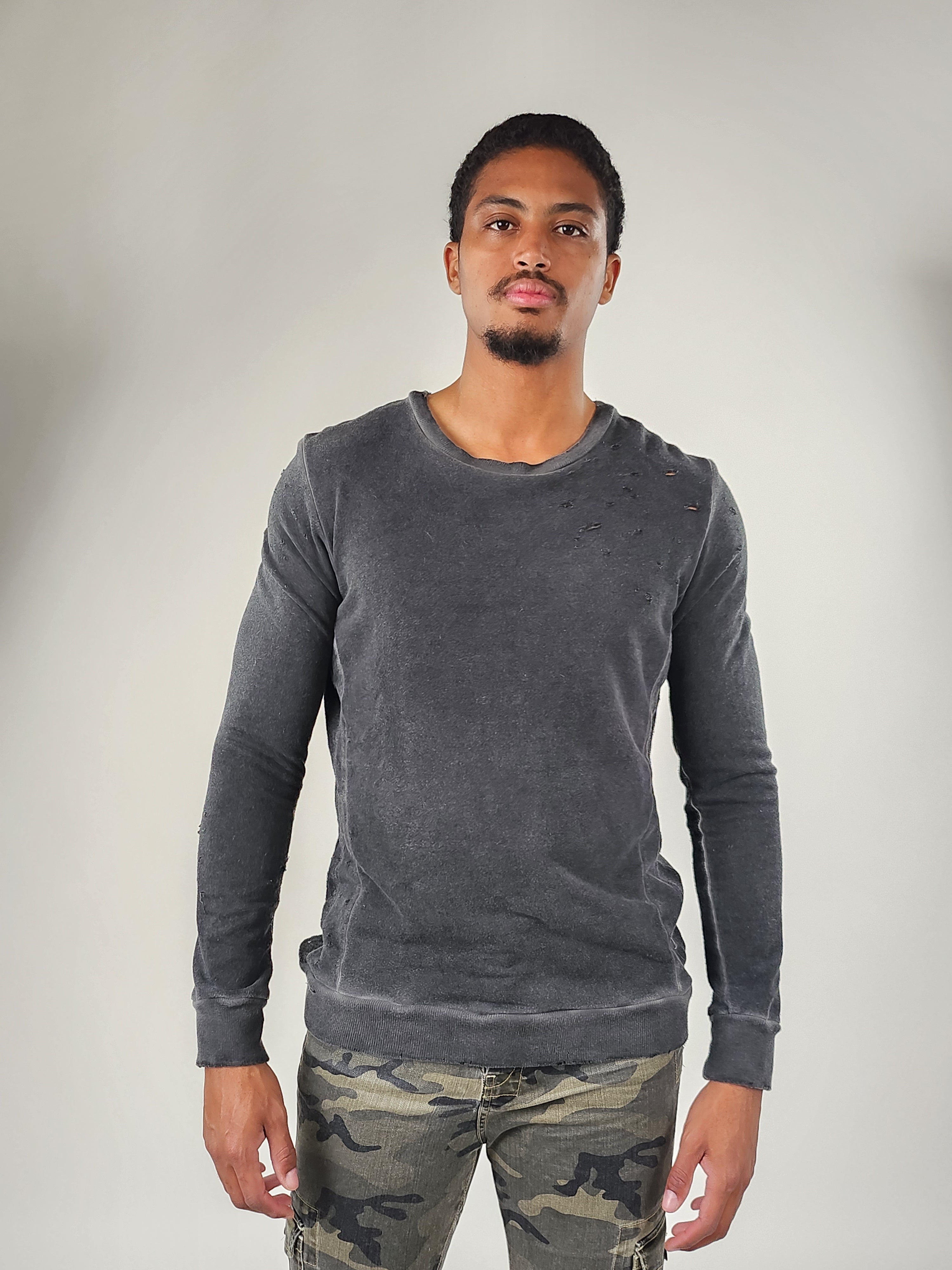 Wholesale,Reesedeluca, Reese De Luca Dark Gray Long Sleeve T-Shirt, Grey, Medium-42-TagM