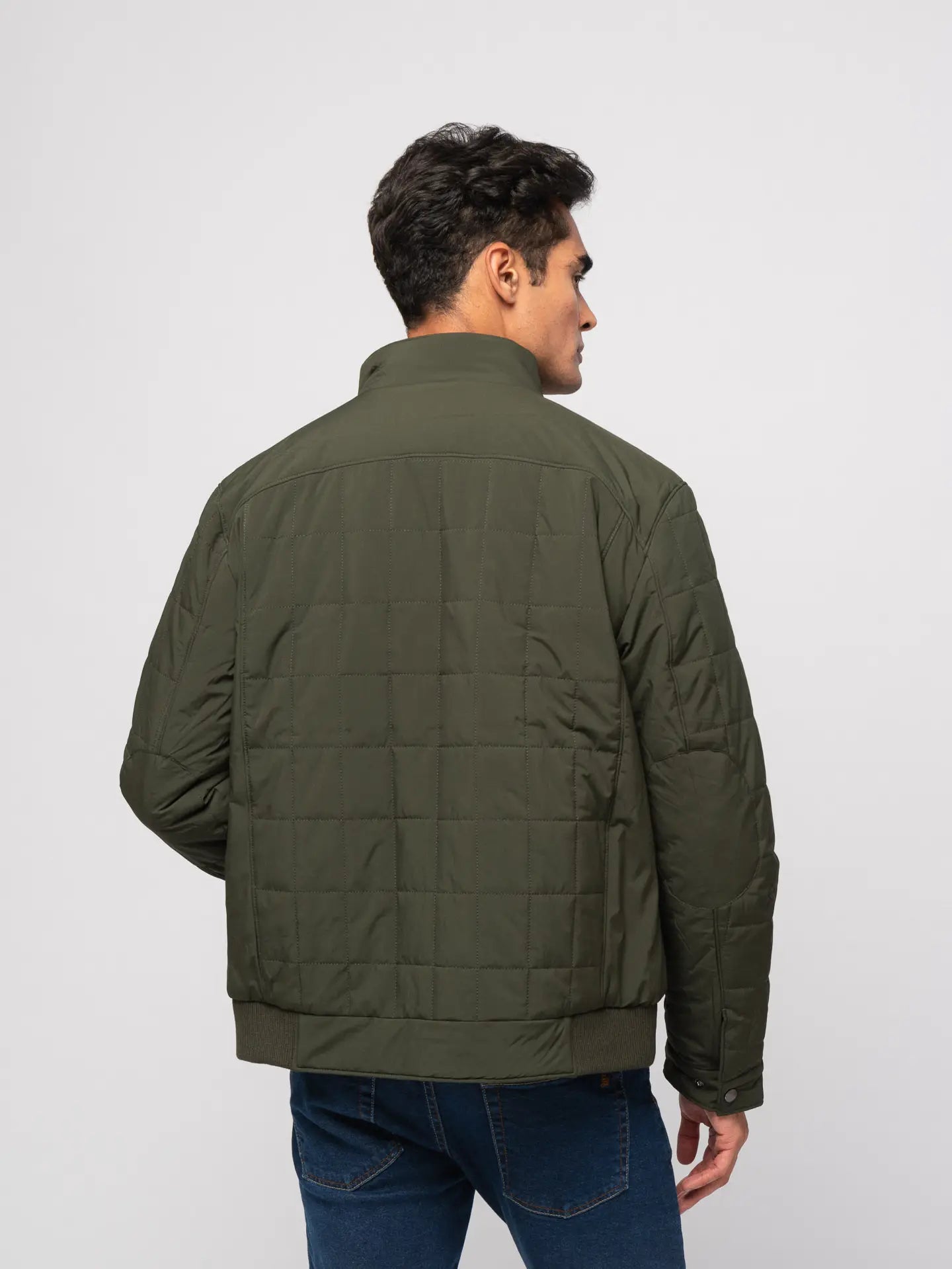 Faire,SMF, SMF Dark Green Quilted Grid Puffer Zip Up Jacket With Four Front Pockets, Green, Extra Large-50-TagXL