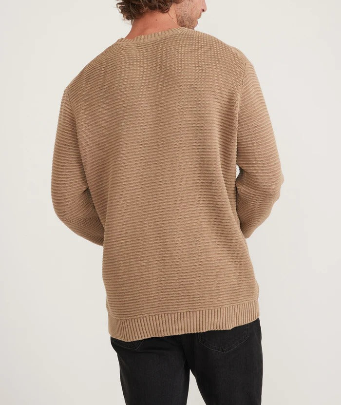 Marine Layer Tan Garment Dye Cotton Crewneck Sweater