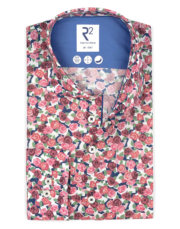 R2 Amsterdam Pink Rose Print Cotton Shirt