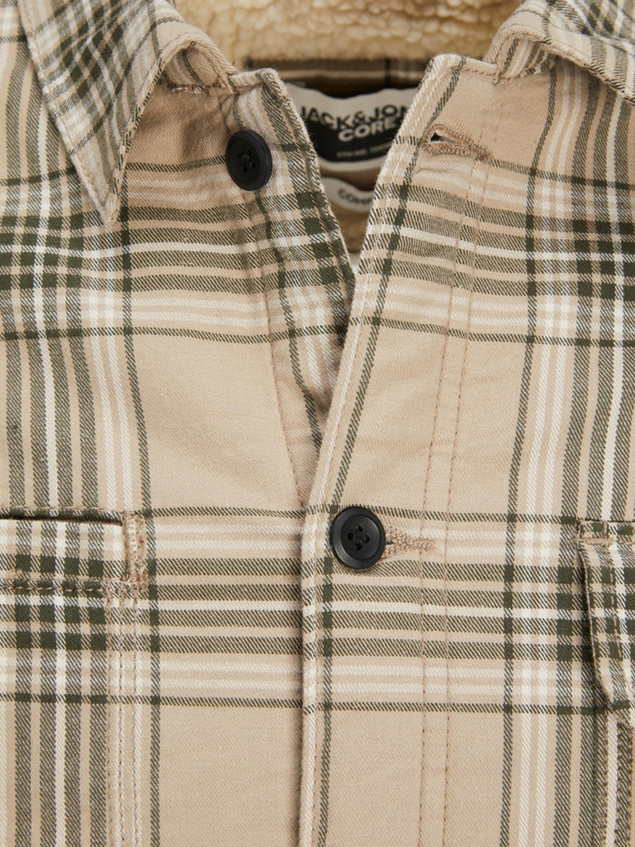 Wholesale,Jack & Jones, Jack & Jones Tan/Olive Plaid Sherpa Shacket, Tan, Extra Extra Large-53-TagXXL