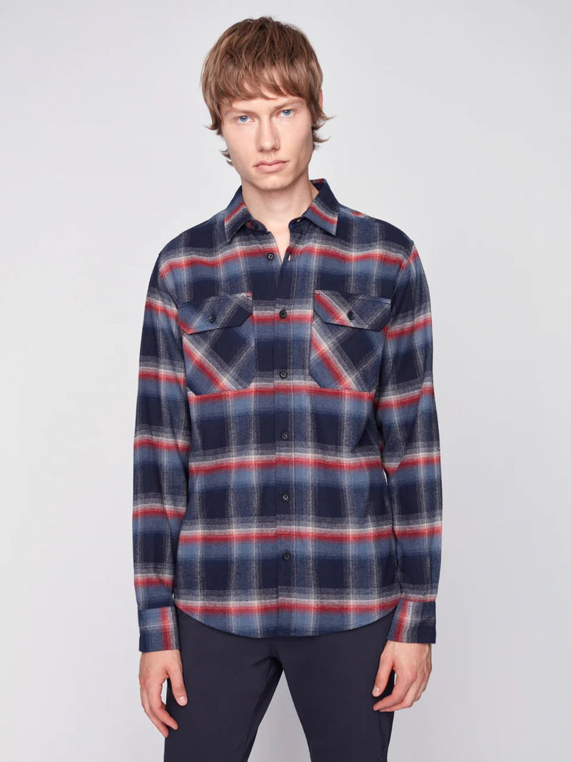 Projek Raw Slate Blue Brushed Flannel Plaid Long Sleeve Plaid Shirt