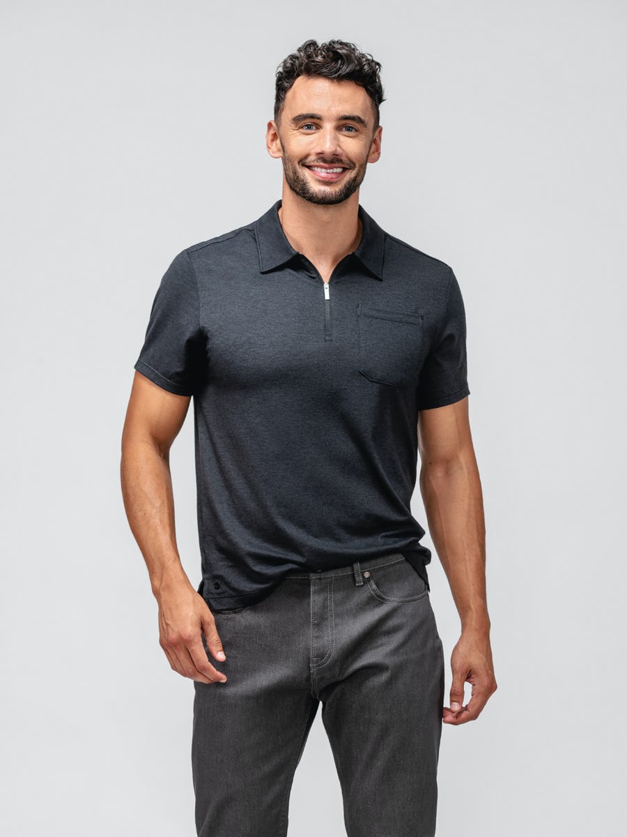Wholesale,Ministry of Supply, Ministry of Supply Black Short Sleeve Zip Polo, Black, Medium-42-TagMSmall-40-TagS