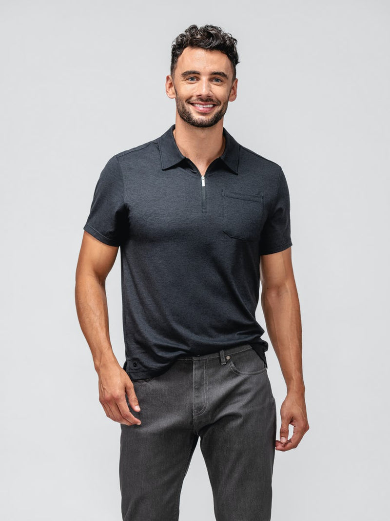 Ministry of Supply Black Short Sleeve Zip Polo