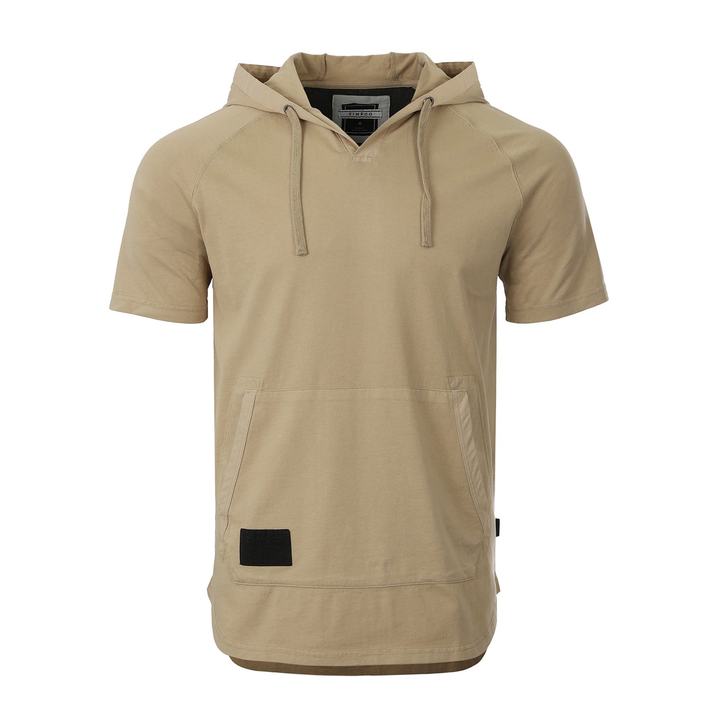 Faire,Zimego, Zimego Tan Short Sleeve Pullover Hooded Henley, Tan, Medium-40-TagM