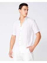 Merlino Street White Linen Short Sleeve Button Shirt