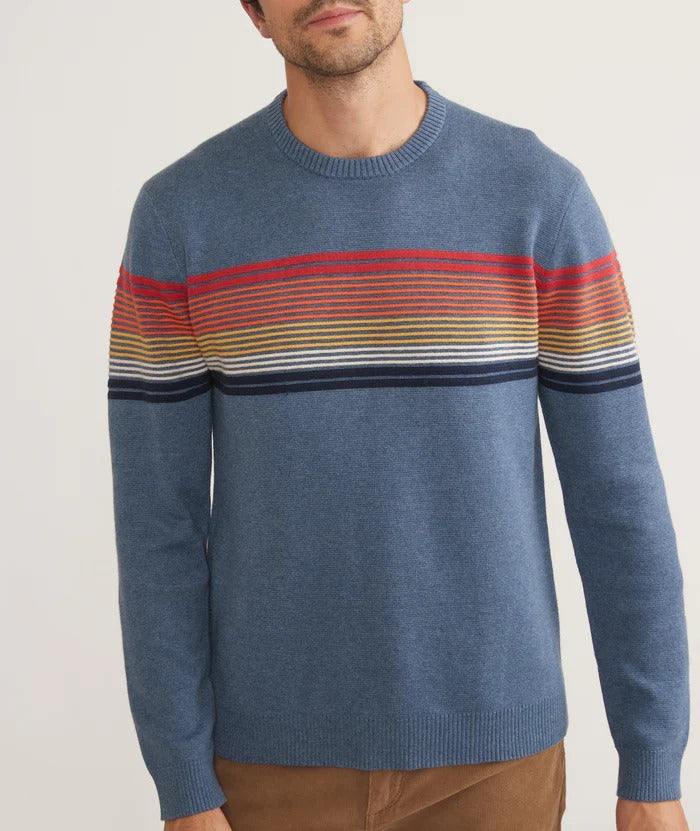 Wholesale,Marine Layer, Marine Layer Blue Rainbow Stripe Long Sleeve Sweatshirt, Blue, Medium-42-TagMLarge-45-TagLExtra Large-48-TagXLExtra Extra Large-51-TagXXLSmall-39-TagS
