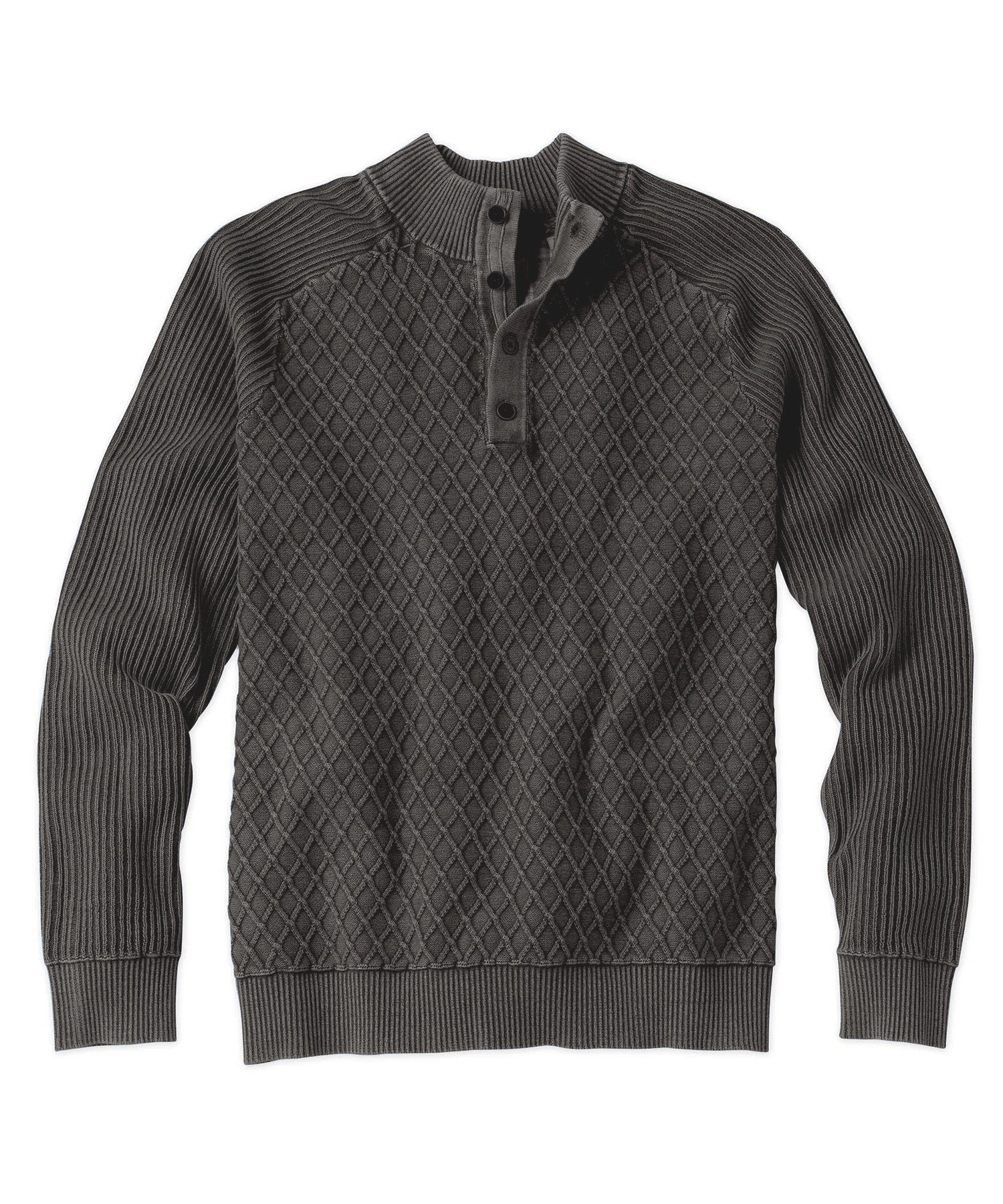 Brand Partner,Borgo28, Borgo28 Charcoal Diamond Pattern Button Mock Collar Pullover, Grey, Extra Large-46-TagXL