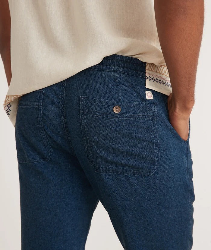 Wholesale,Marine Layer, Marine Layer Indigo Textured Relaxed Fit Drawstring Pull On Pant, Blue, 30W-29L-TagS