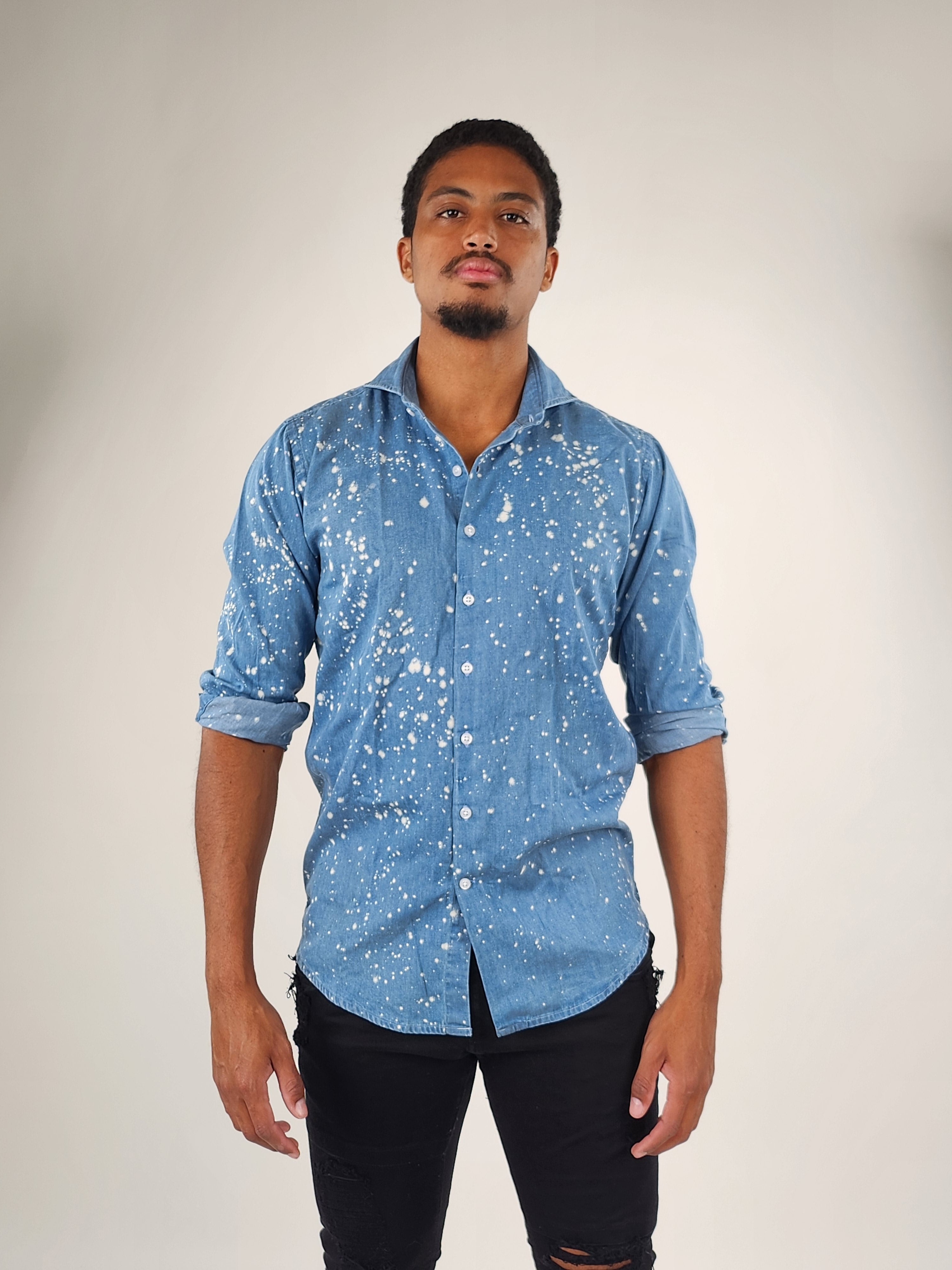 Wholesale,Brisk, Brisk Bleach Splash Denim Shirt, Blue, Extra Large-50-Tag17