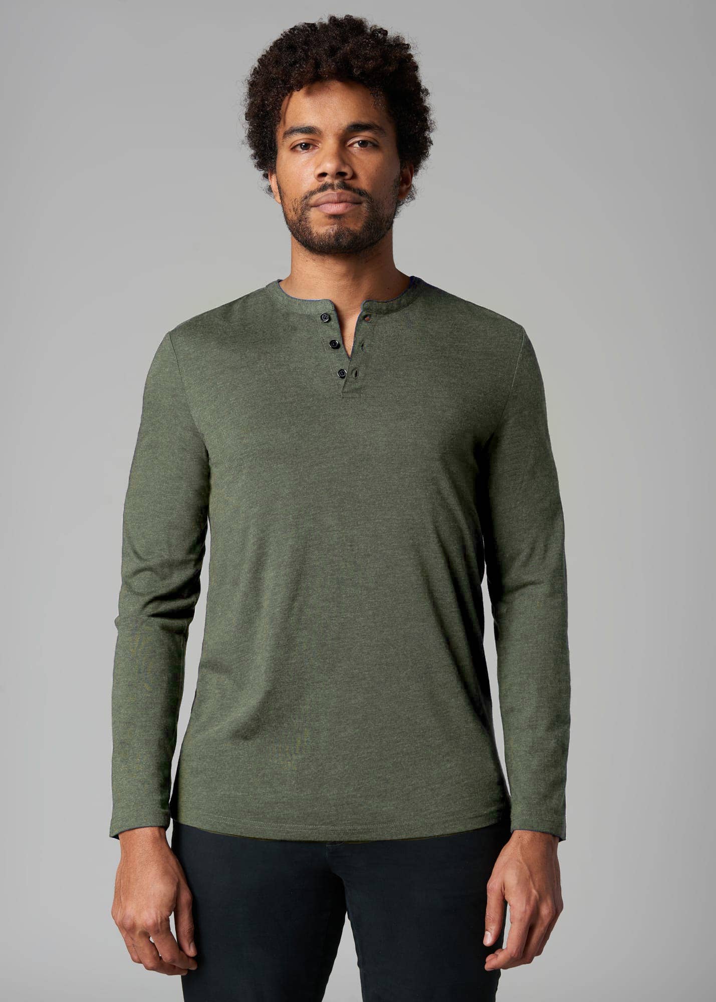 Faire,Julian & Mark, Julian & Mark Olive Green Heathered Long Sleeve Henley, Green, Medium-44-TagM