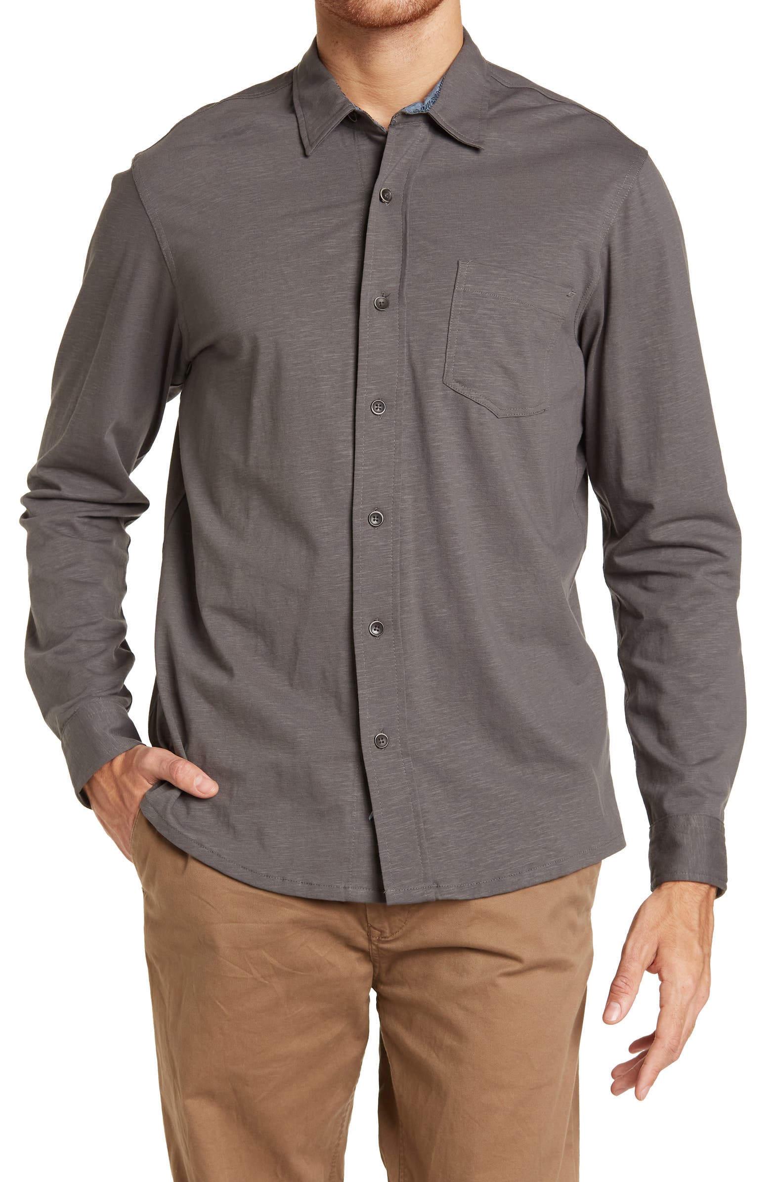 Nordstrom Rack,Tailor Vintage, TAILOR VINTAGE Grey Knit Long Sleeve Button Up, Grey, Small-38-TagS