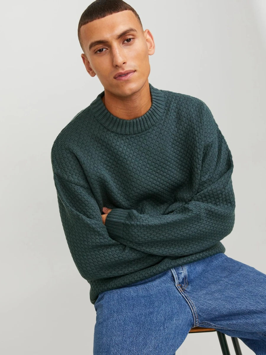 Wholesale,Jack & Jones, Jack & Jones Forest Green Knit Crewneck Sweater, Green, Small-40-TagSMedium-44-TagMMedium-42-TagMLarge-45-TagLExtra Large-47-TagXLExtra Extra Large-49-TagXXL