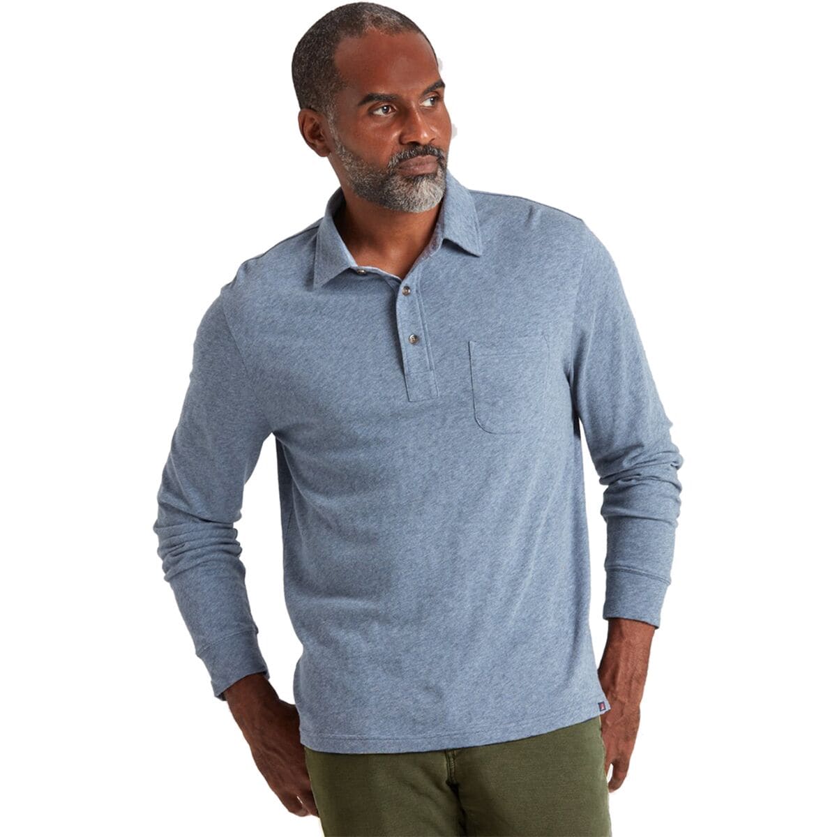 Otrium,Faherty, Faherty Heather Blue Long Sleeve Polo, Blue, Medium-40-TagM