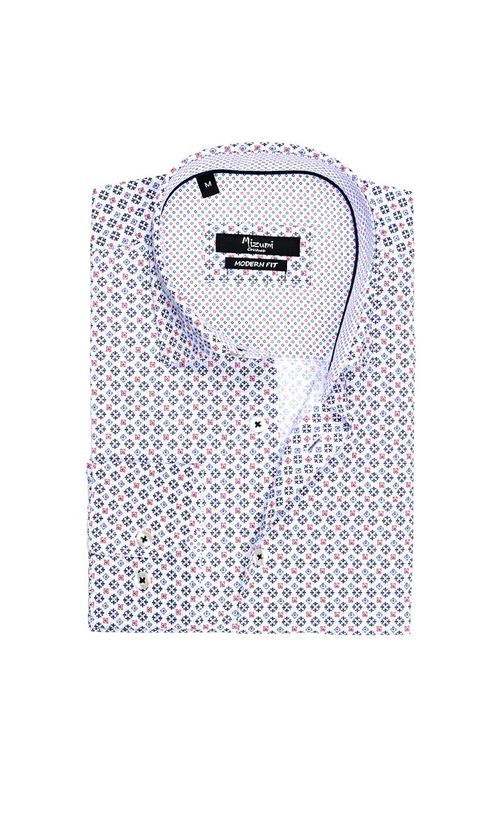 Wholesale,Mizumi, Mizumi White/Navy Geo Print Long Sleeve Button Up Shirt, White, Large-45-TagL