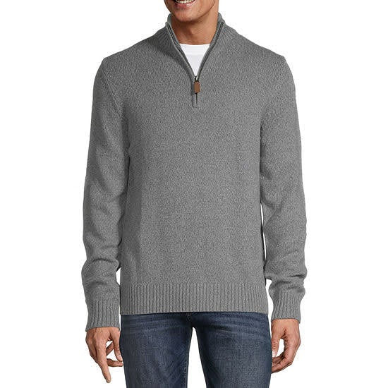 St. John's Bay Quarter Zip Grey Marl Sweater