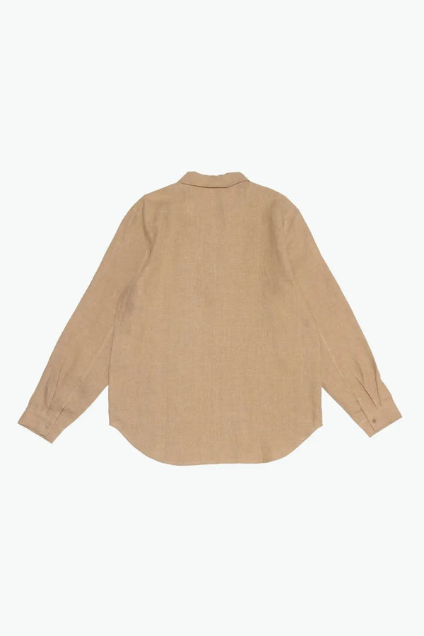 Common Market Tan Linen Quarter Zip Penny Collar Long Sleeve Shirt