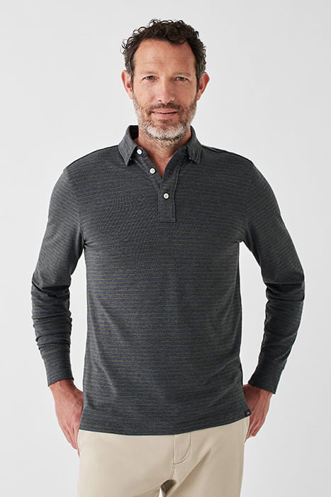 Otrium,Faherty, Faherty Grey Stripe Long Sleeve Movement Polo, Grey, Extra Extra Large-50-TagXXL
