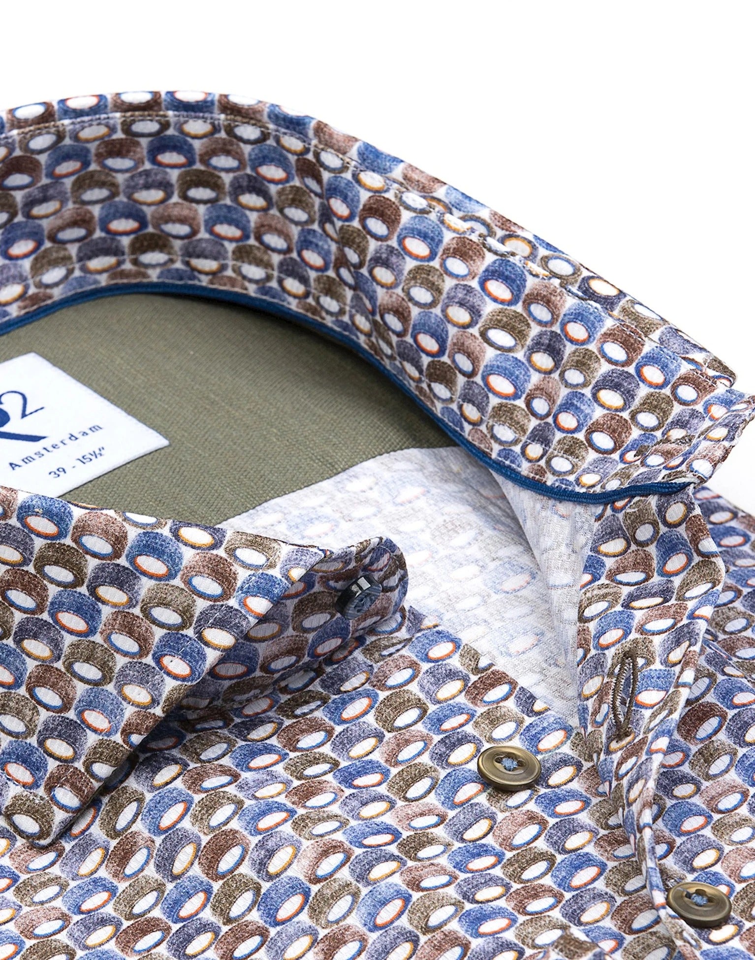 Brand Partner,R2 Amsterdam, R2 Amsterdam Multicolor Tire Print Long Sleeve Button Up Shirt, Blue, Medium-45-Tag42