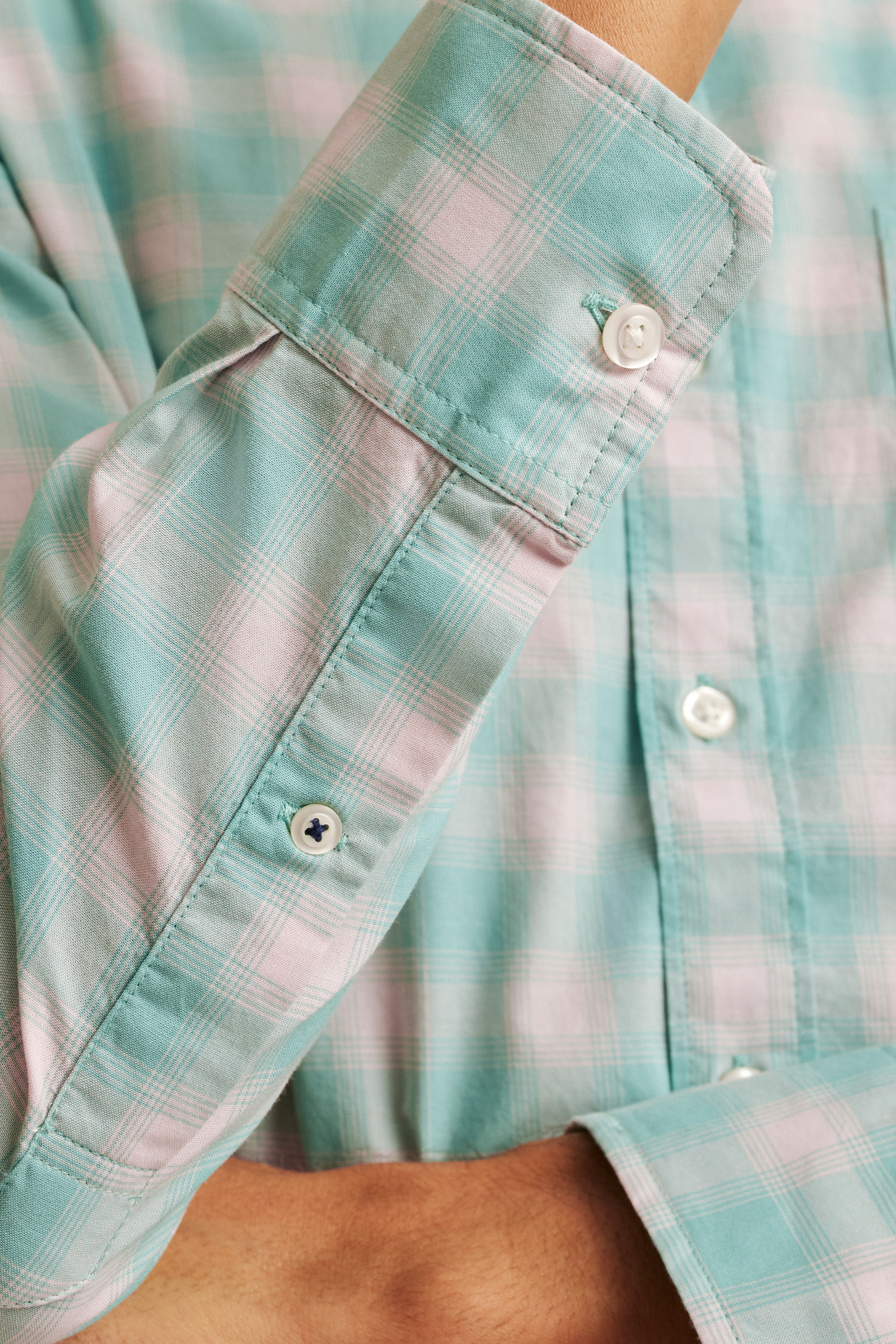 Wholesale,Bonobos, Bonobos Pastel Green Plaid Stretch Long Sleeve Shirt, Green, Large-45-TagL