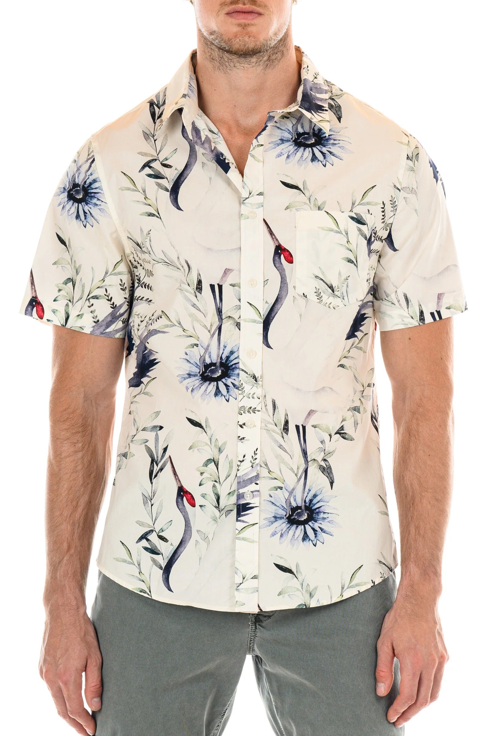 Wholesale,Original Paperbacks, Original Paperbacks White/Green Floral Print Florence Shirt, White, Extra Extra Large-49-TagXXL