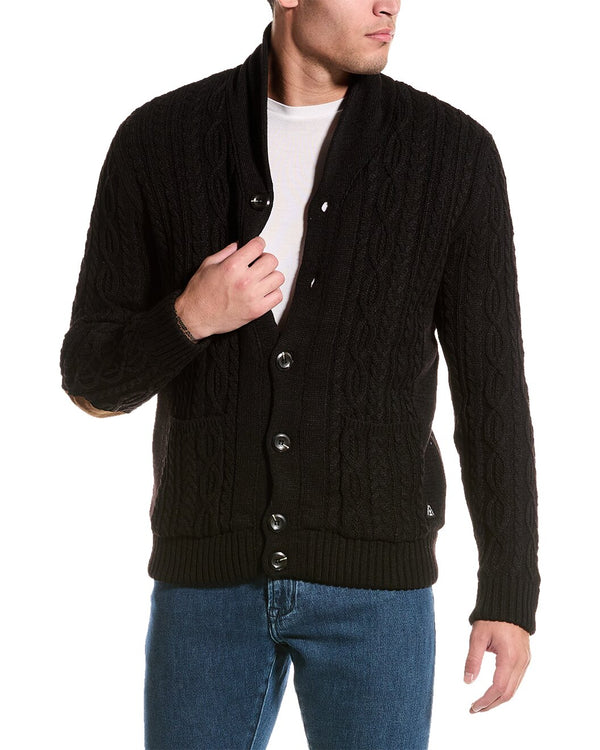 American Stitch Black Cable Knit Elbow Patch Sherpa Lined Cardigan