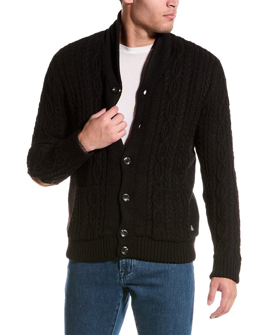 Other,American Stitch, American Stitch Black Cable Knit Elbow Patch Sherpa Lined Cardigan, Black, Large-45-TagL