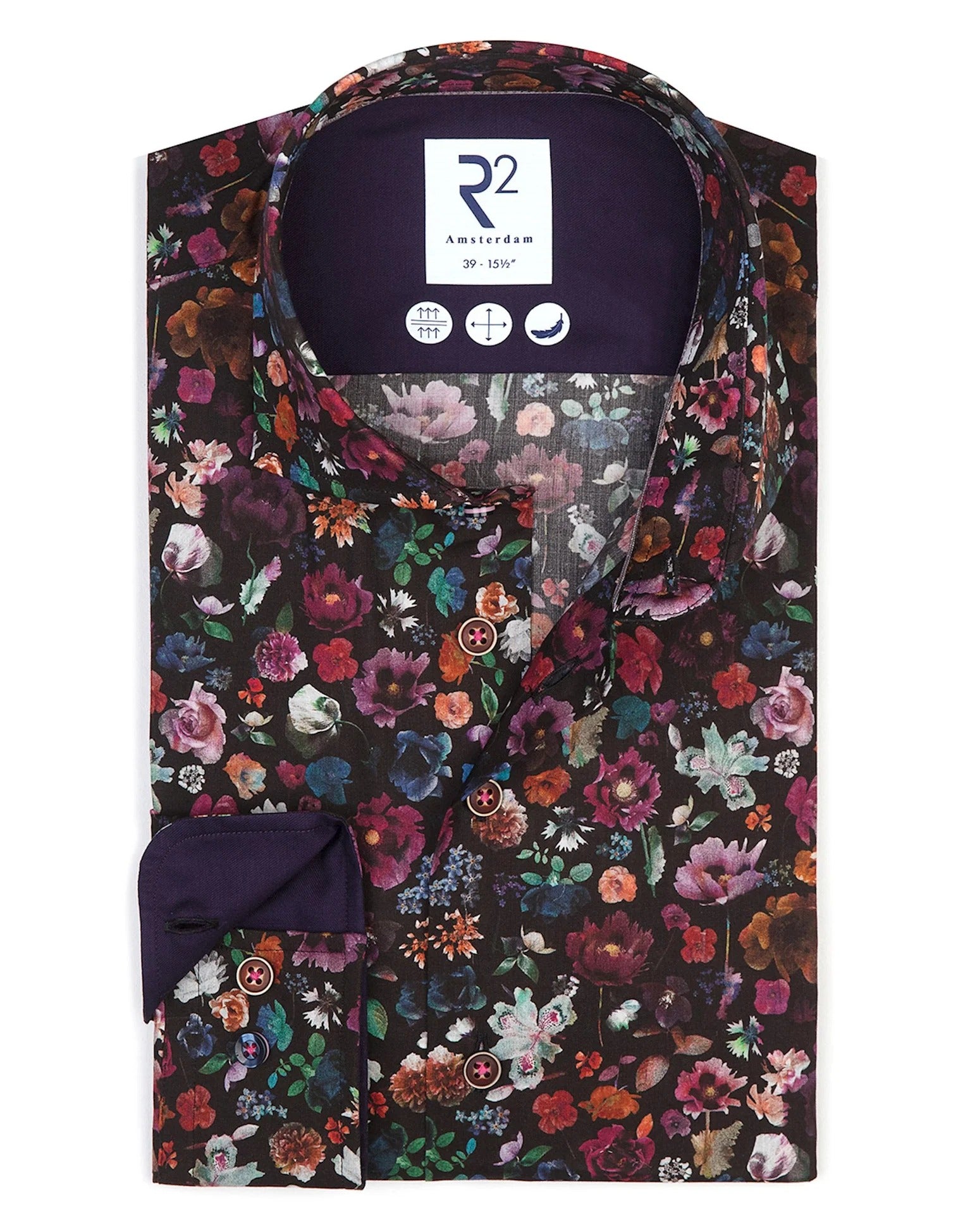 Brand Partner,R2 Amsterdam, R2 Amsterdam Multicolor Floral Long Sleeve Button Up Shirt, Red, Medium-43-Tag41