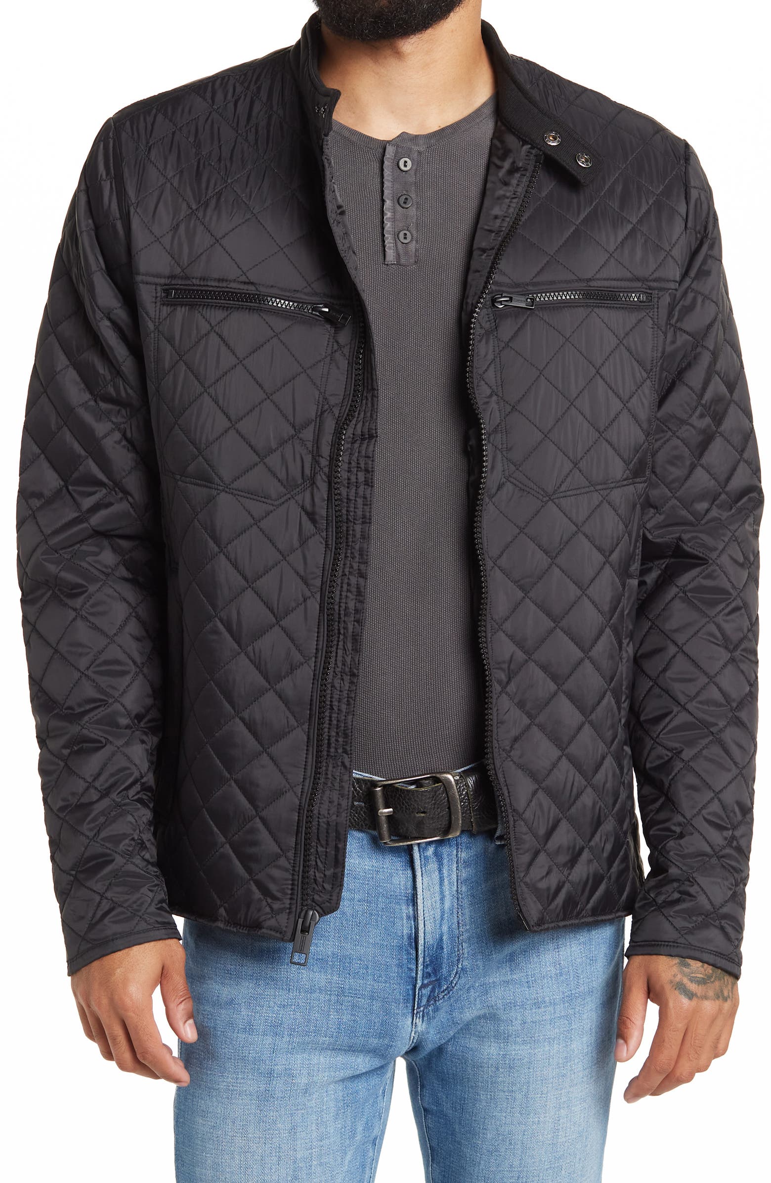 Nordstrom Rack,Weatherproof, WEATHERPROOF Black Quilted Nylon Moto Jacket, Black, Medium-44-TagM