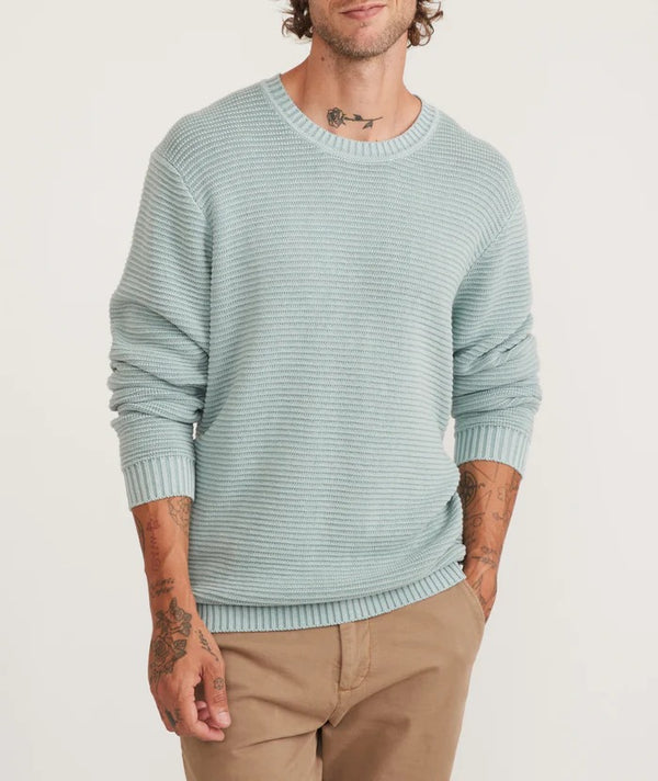 Marine Layer Light Blue Garment Dye Cotton Crewneck Sweater