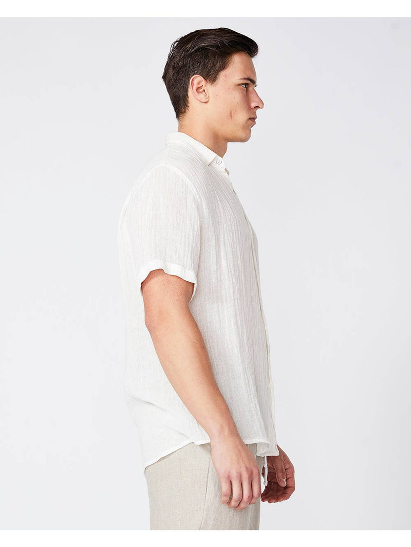 Merlino Street Cream Linen Short Sleeve Button Up Shirt