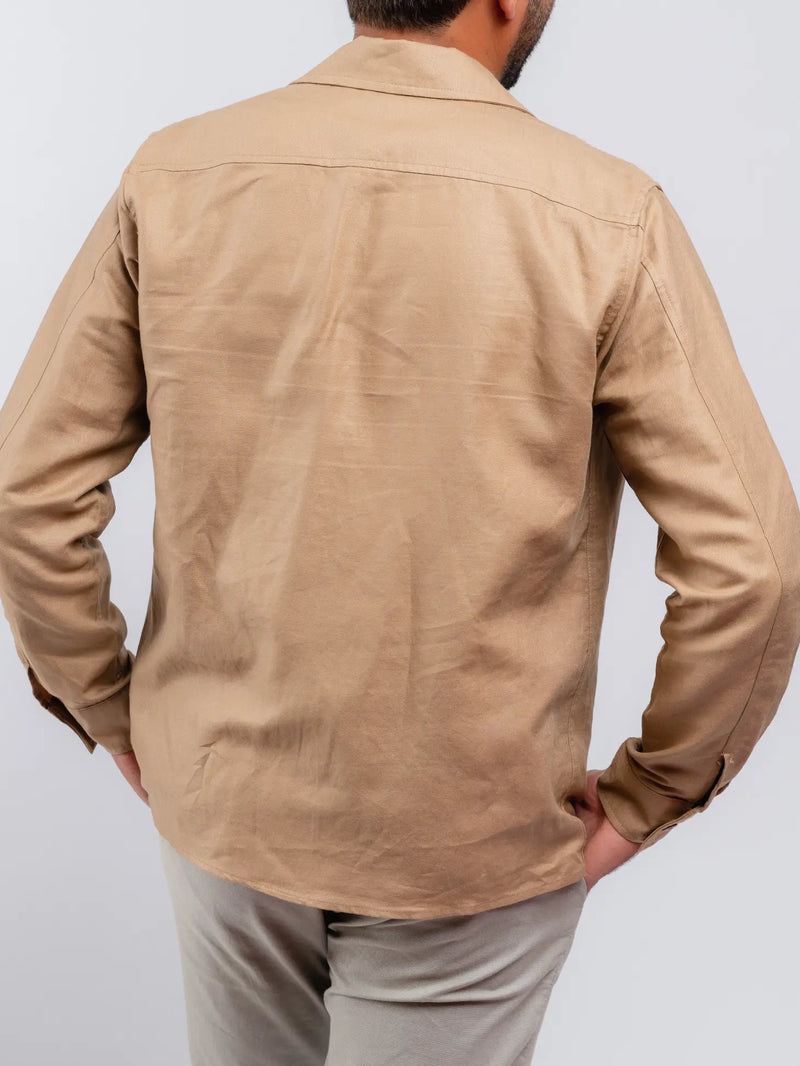 SMF Tan Linen Blend Long Sleeve Overshirt