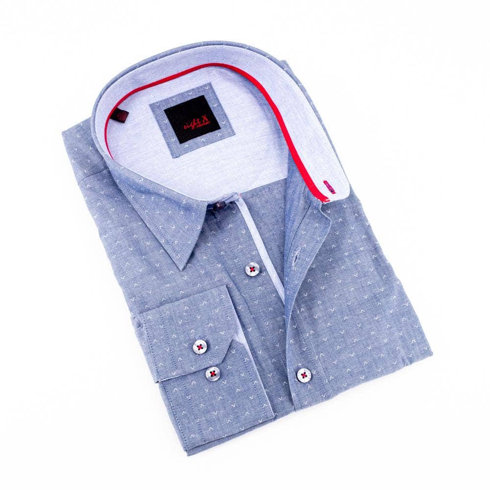 Faire,Eight X, Eight X Blue Jacquard w/ Red Trim Button Up Shirt, Blue, Extra Large-47-TagXL