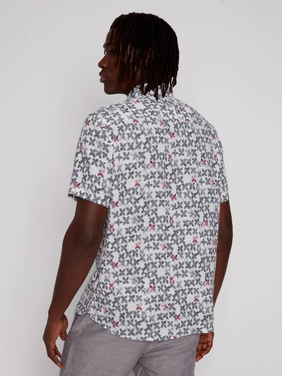 Wholesale,Projek Raw, Projek Raw Grey/White Floral Linen Blend Short Sleeve Shirt, Grey, Extra Large-48-TagXL
