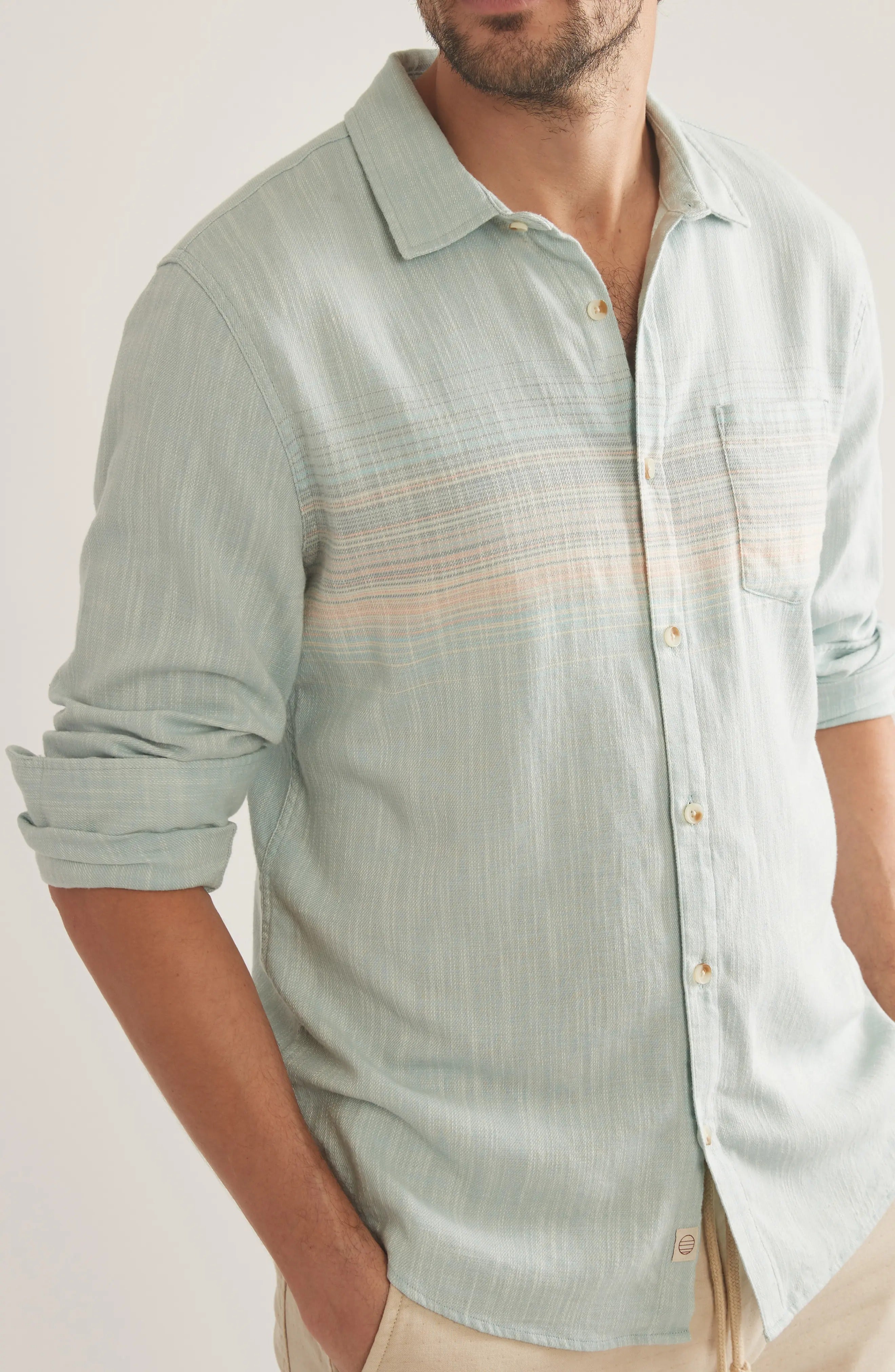 Wholesale,Marine Layer, Marine Layer Blue/Pink Stripe Classic Stretch Selvage Shirt, Blue, Small-42-TagS