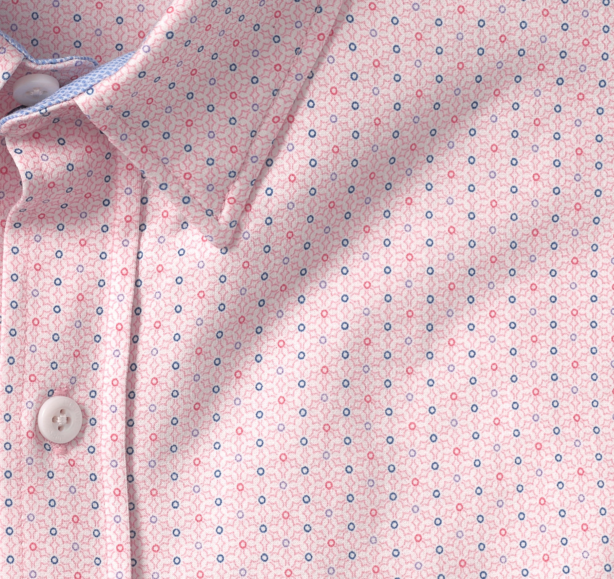 Wholesale,Johnston & Murphy, Johnston & Murphy Pink Dotted Print Flex Stretch Shirt, Pink, Medium-44-TagM