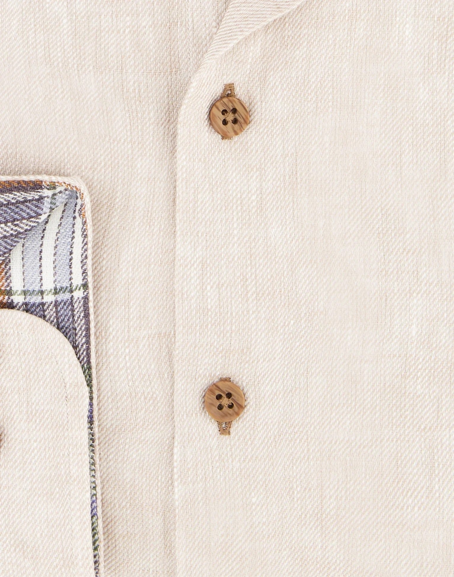 Brand Partner,R2 Amsterdam, R2 Amsterdam Beige Linen Long Sleeve Shirt with Checkered contrast, Tan, Large-45-Tag41Large-46-Tag42