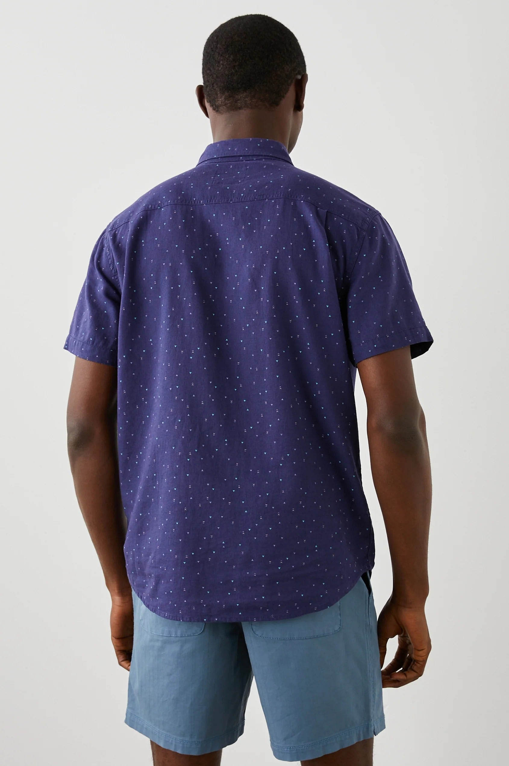 Wholesale,Rails, Rails Navy Triangle Print Short Sleeve Button Up Shirt, Blue, Large-46-TagL