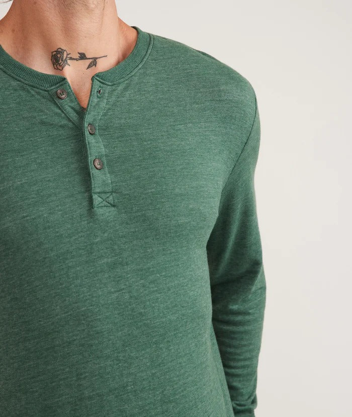 Marine Layer Pine Green Long Sleeve Double Knit Henley