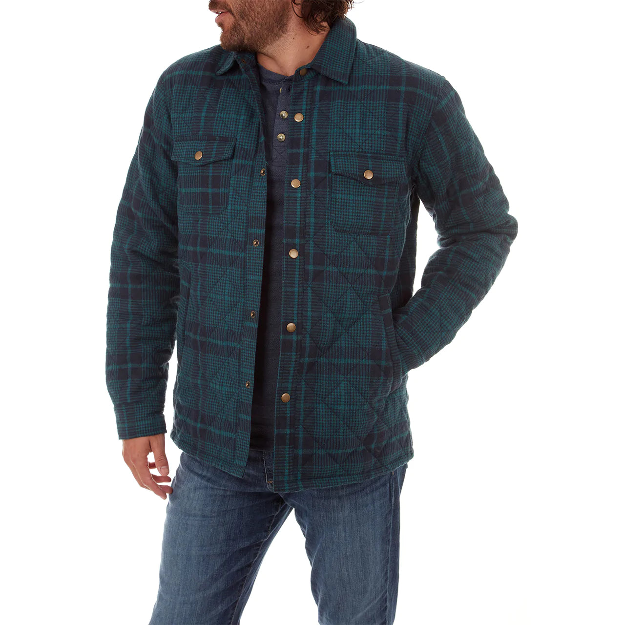 Faire,PX, PX Quilted Blue & Green Plaid Flannel Shacket, Blue, Large-45-TagL