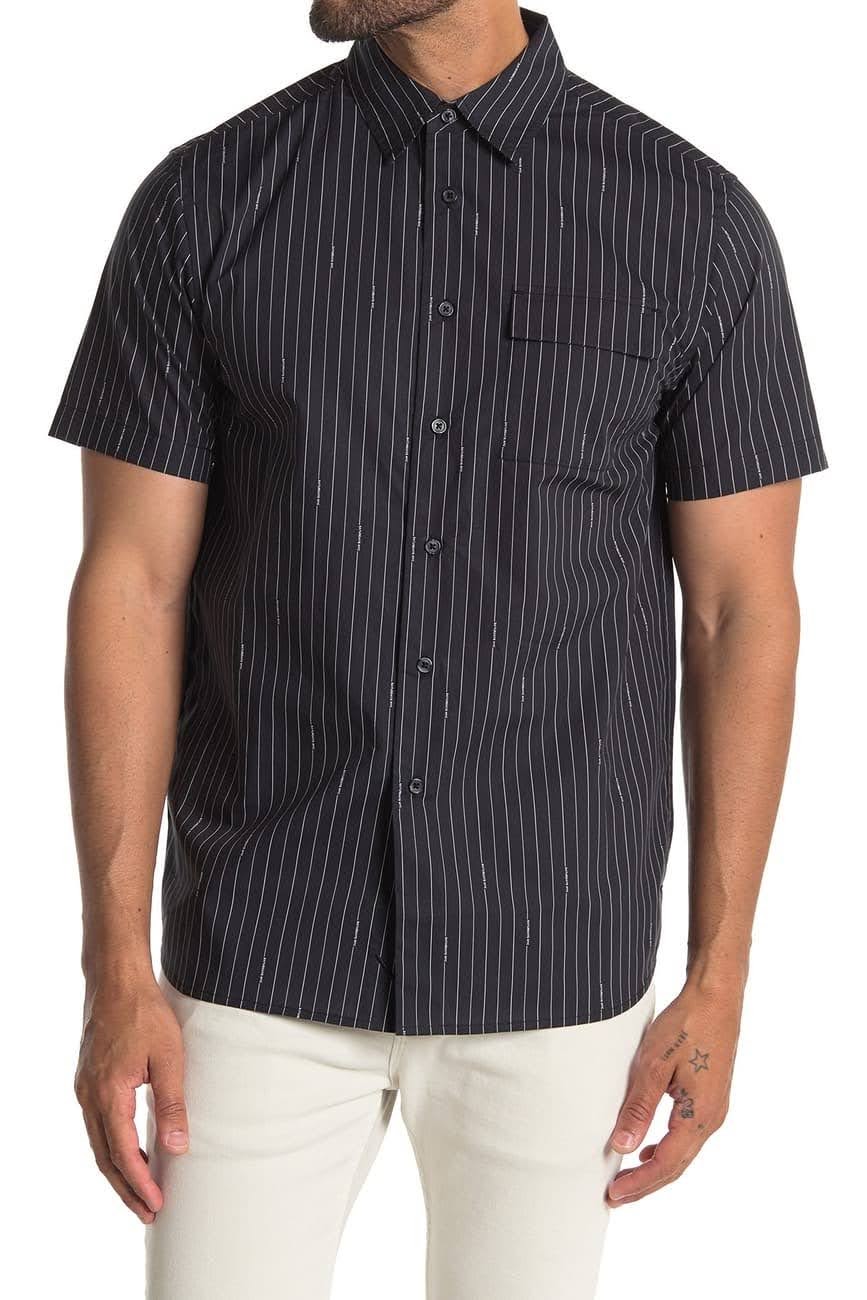 Nordstrom Rack, Saturdays NYC Black Stripe Short Sleeve Button Up, Black, Medium-42-TagM