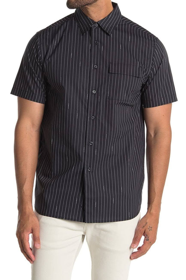 Saturdays NYC Black Stripe Short Sleeve Button Up