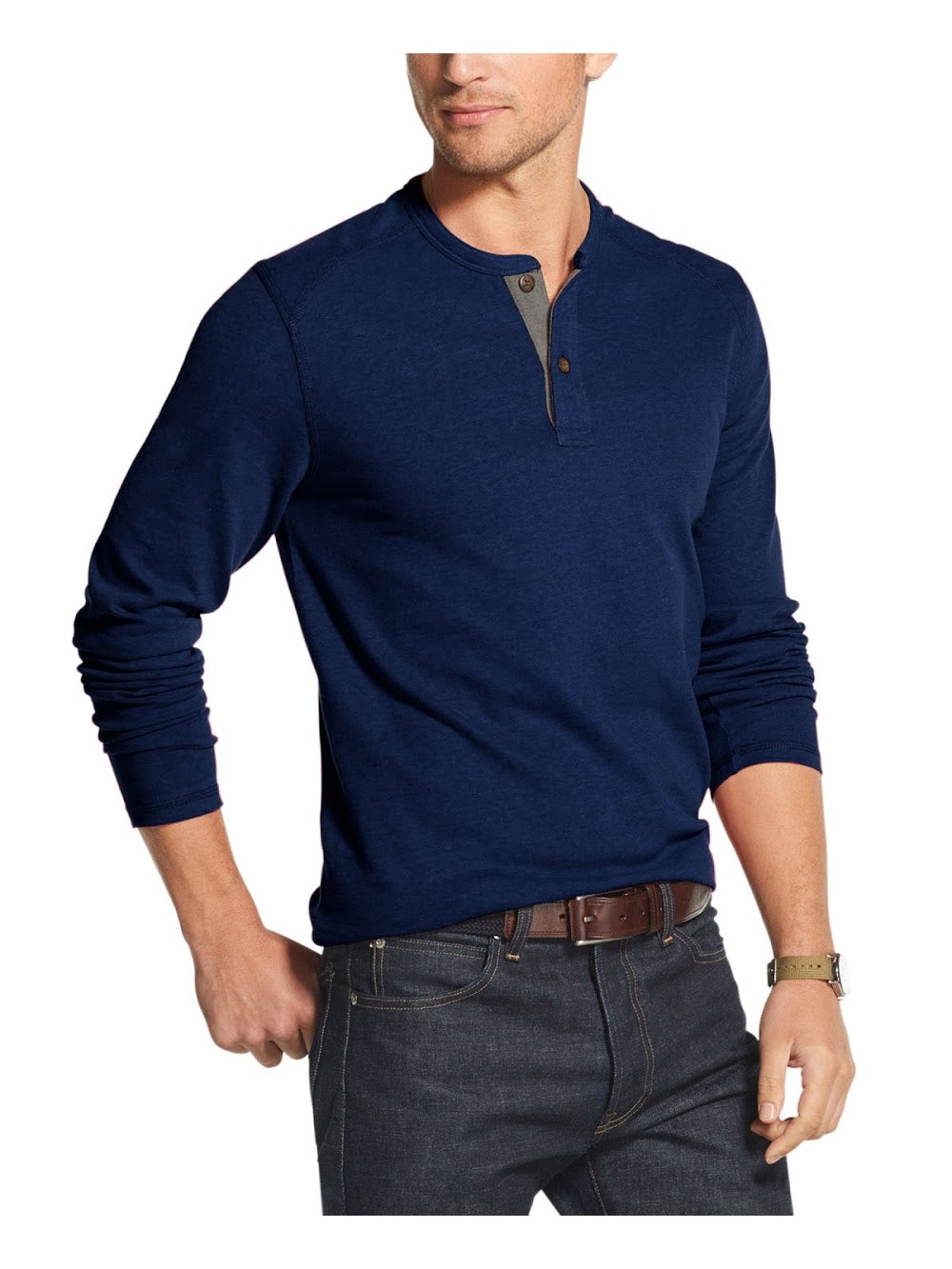 Bobbi + Bricka, G.H. Bass Navy Henley Shirt, Blue, Medium-41-TagM