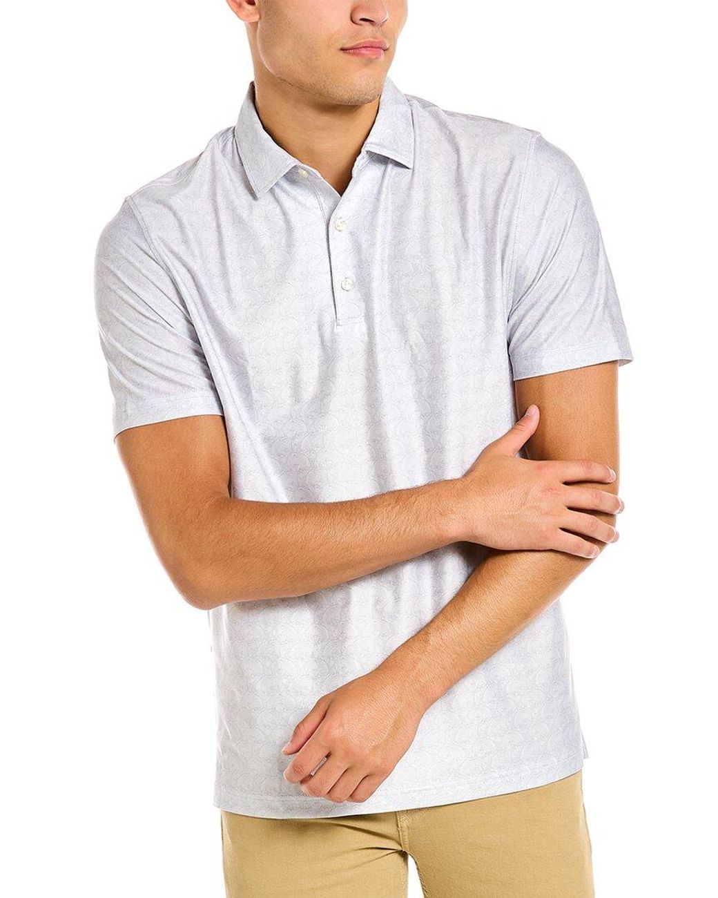 The RealReal,Hickey Freeman, Hickey Freeman Light Grey Wave Print Performace Polo, Grey, Medium-44-TagM