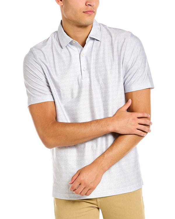 Hickey Freeman Light Grey Wave Print Performace Polo