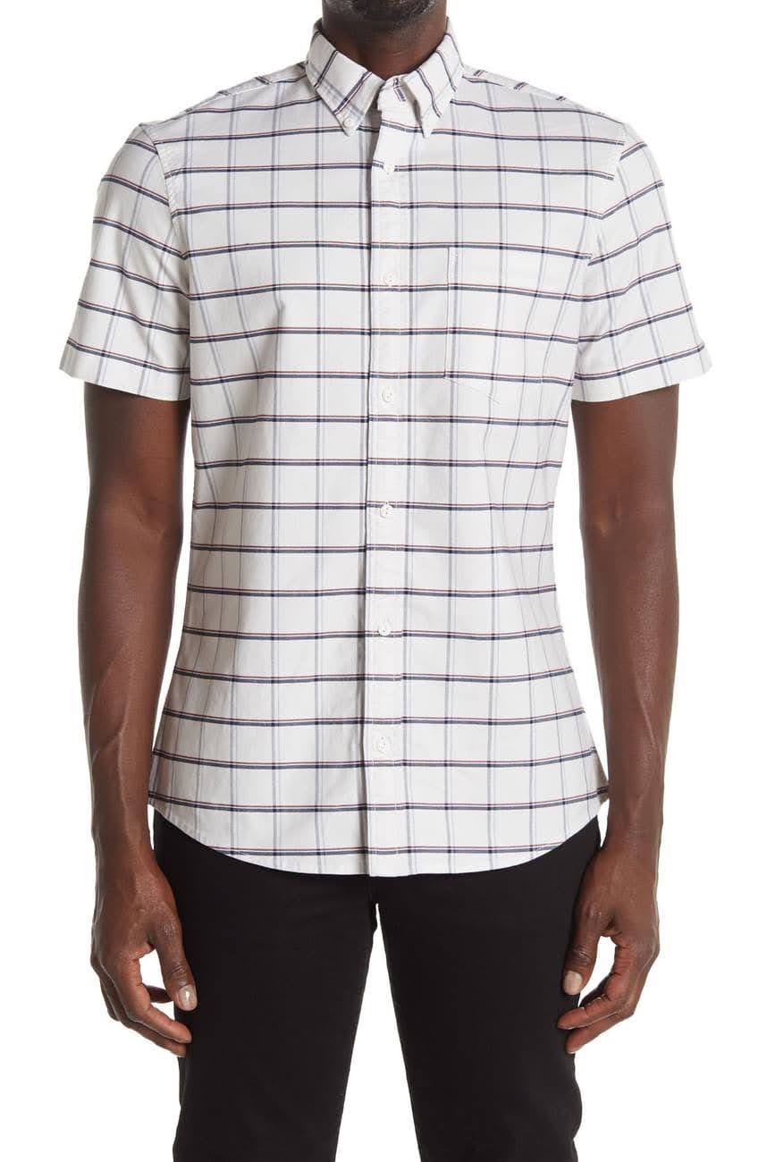 Nordstrom Rack, Wallin & Bros White and Navy Short Sleeve Button Up, White, Medium-43-TagM