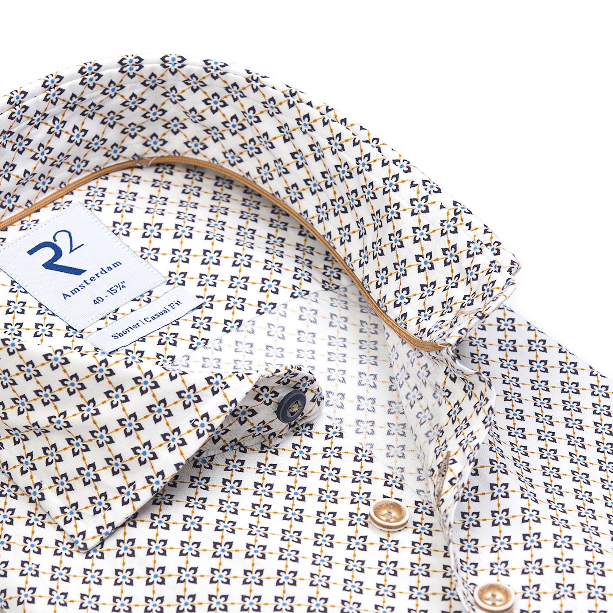 Brand Partner,R2 Amsterdam, R2 Amsterdam White Abstract Print Short Sleeve Button Up, White, Large-47-TagL
