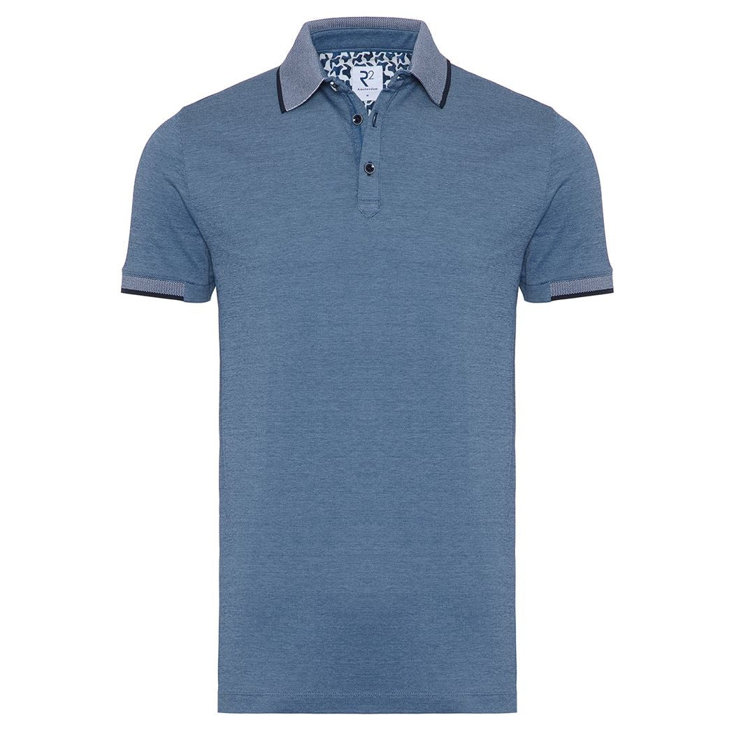 Brand Partner,R2 Amsterdam, R2 Amsterdam Blue Short Sleeve Polo With Navy Trim Details, Blue, Small-39-TagM