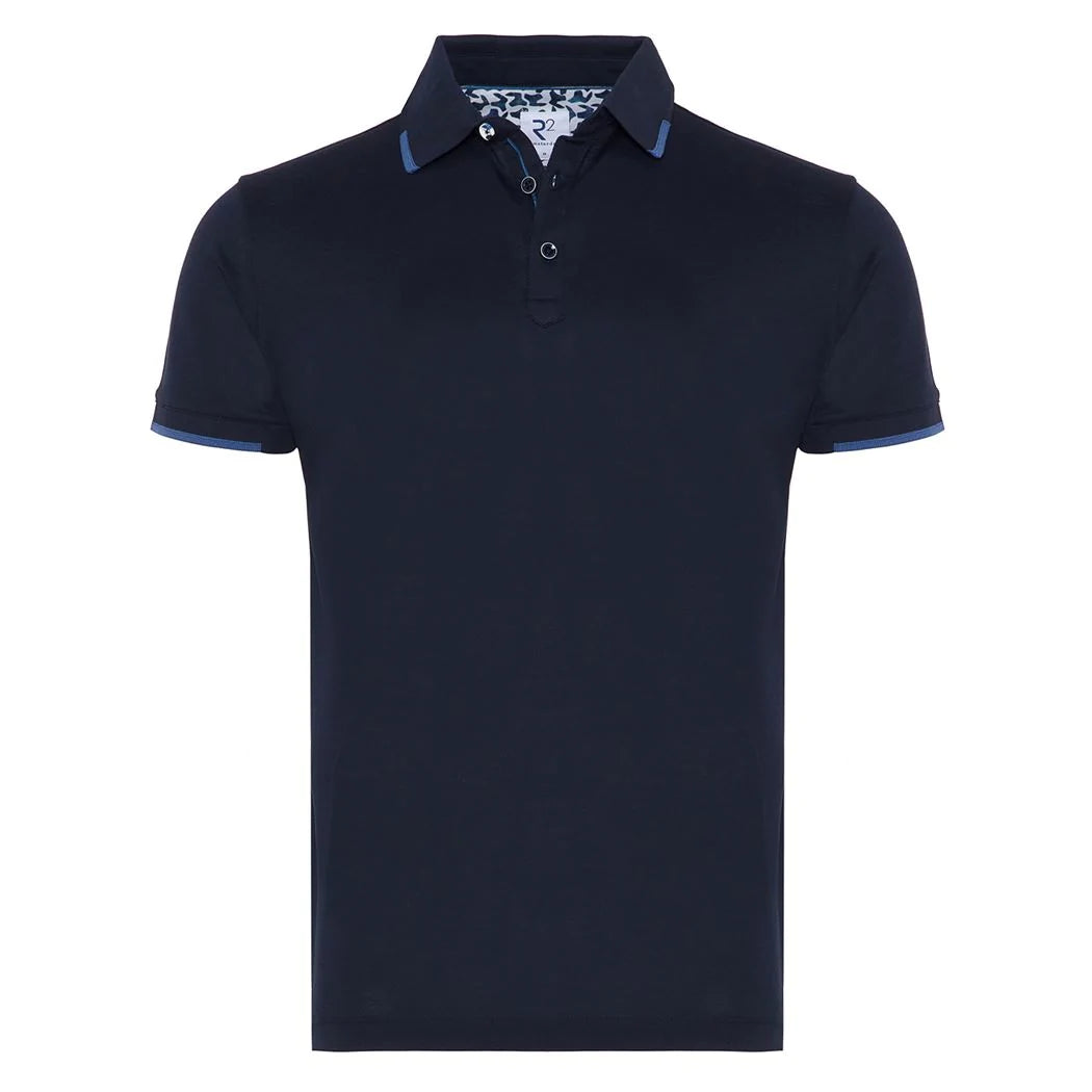 Brand Partner,R2 Amsterdam, R2 Amsterdam Navy Mercerised Tipped Collar Short Sleeve Polo, Blue, Small-40-TagM