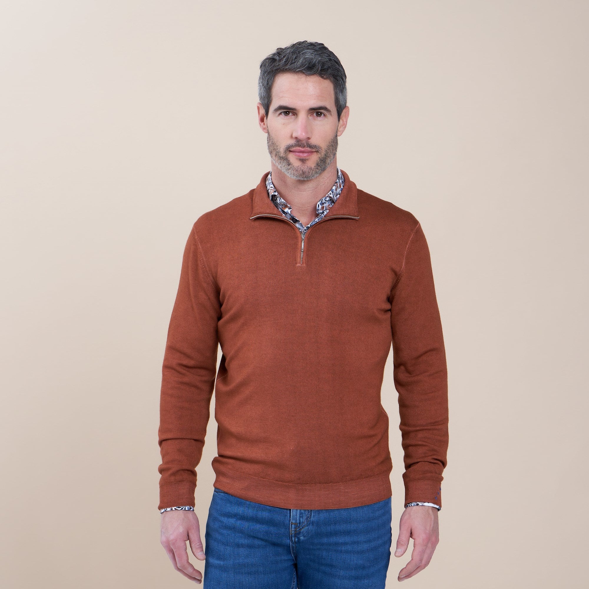Brand Partner,R2 Amsterdam, R2 Amsterdam Burnt Orange Quarter Zip Sweater, Orange, Small-39-TagL